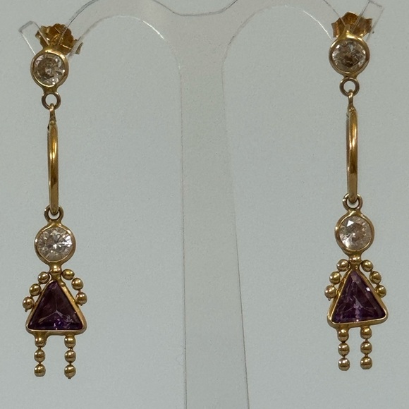 MILOR 14k real solid gold amethyst earrings - Picture 1 of 7